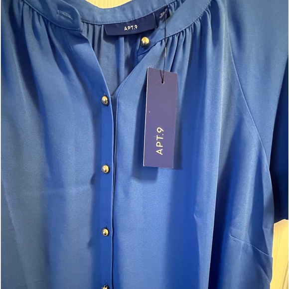 2X Blue Apt. 9 Brand New Top With Tags Flutter Short Sleeve Button Down Blouse - Picture 7 of 10